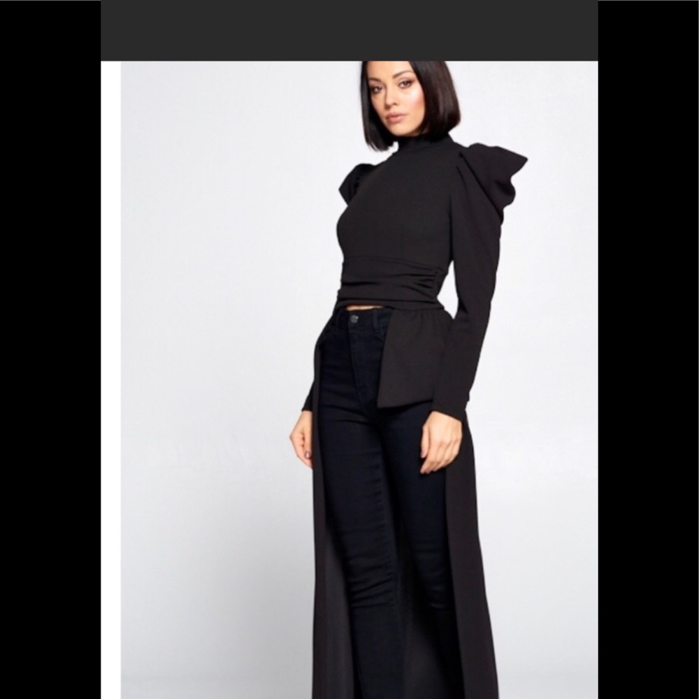 Black High Low Balloon Sleeve Top